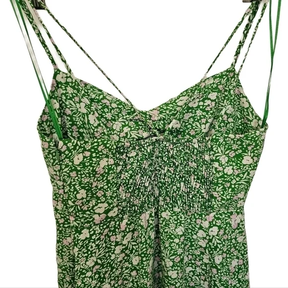 Zara 90s floral print green strappy split skirt maxi dress NWT Large - Picture 9 of 16